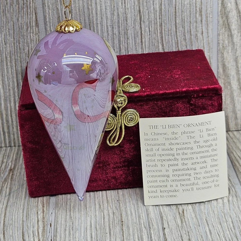 Pier 1 Li Bien 2004 Angel Christmas Ornament Hand Painted Glass Teardrop Boxed